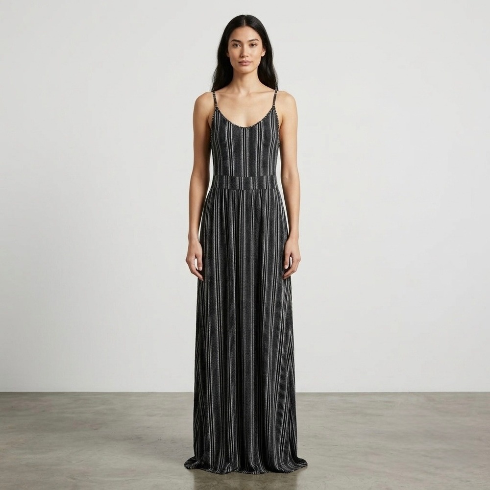 Long Tall Sally Striped Maxi Dress Womens 18-20 Black Dark Coquette Night Out